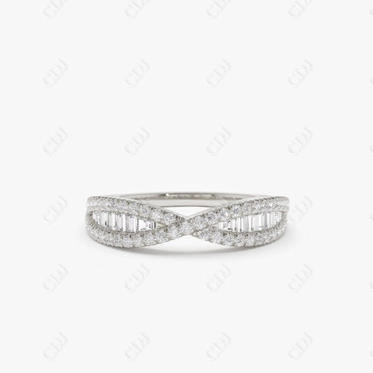 0.40CTW Lab Grown Baguette and Round Diamond Band  customdiamjewel 10KT White Gold VVS-EF