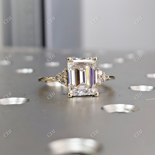 2.5CT Emerald Cut Moissanite Cluster Engagement Ring  customdiamjewel 10KT Yellow Gold VVS-EF