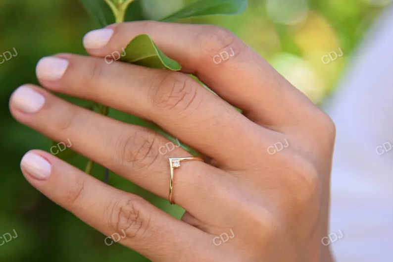 Single Diamond V Shaped Curved Wedding Band  customdiamjewel   