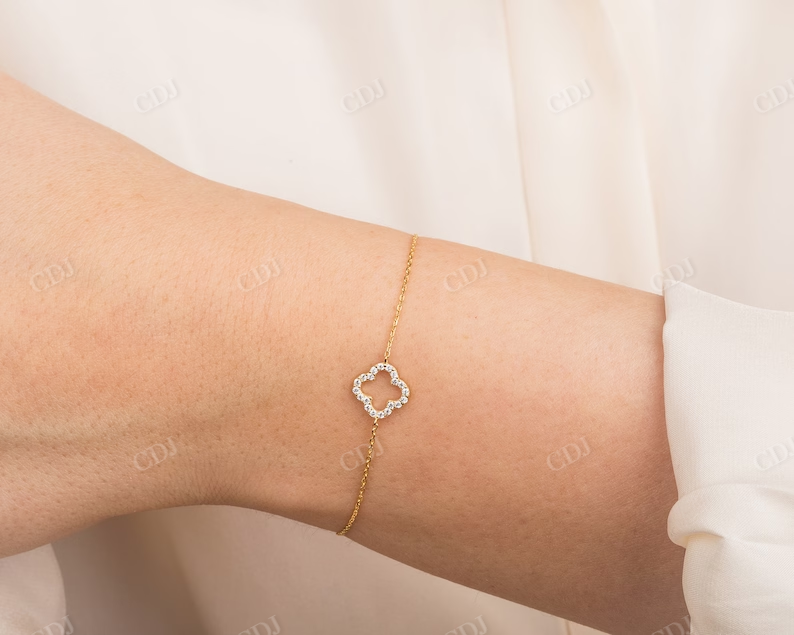 Solid Gold Dainty Moissanite Clover Bracelet for Her  customdiamjewel   