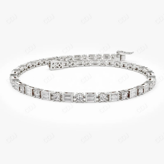 14k Baguette & Round Natural Diamond Tennis Bracelet  customdiamjewel 10 KT Solid Gold White Gold VVS-EF