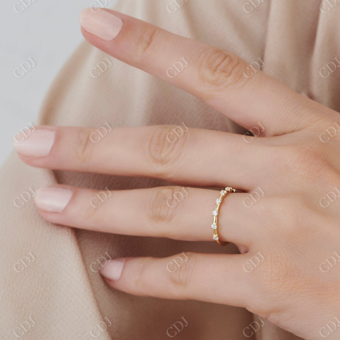 0.20CTW Round Cut Natural Diamond Yellow Gold Stackable Band  customdiamjewel   