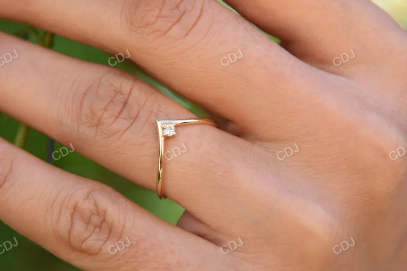 Single Diamond V Shaped Curved Wedding Band  customdiamjewel   