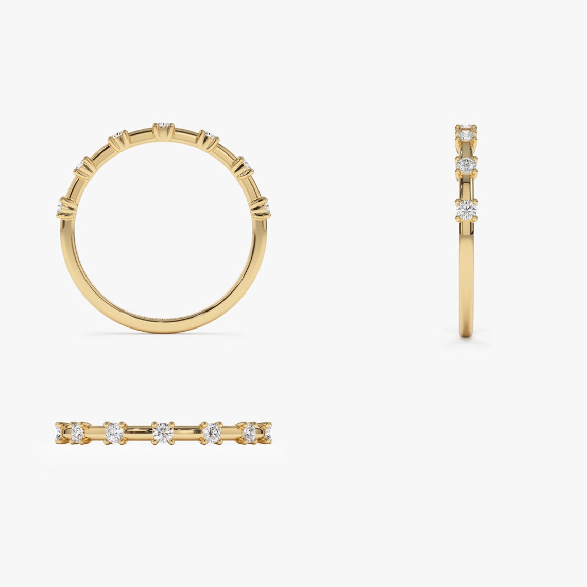 0.20CTW Round Cut Natural Diamond Yellow Gold Stackable Band  customdiamjewel   