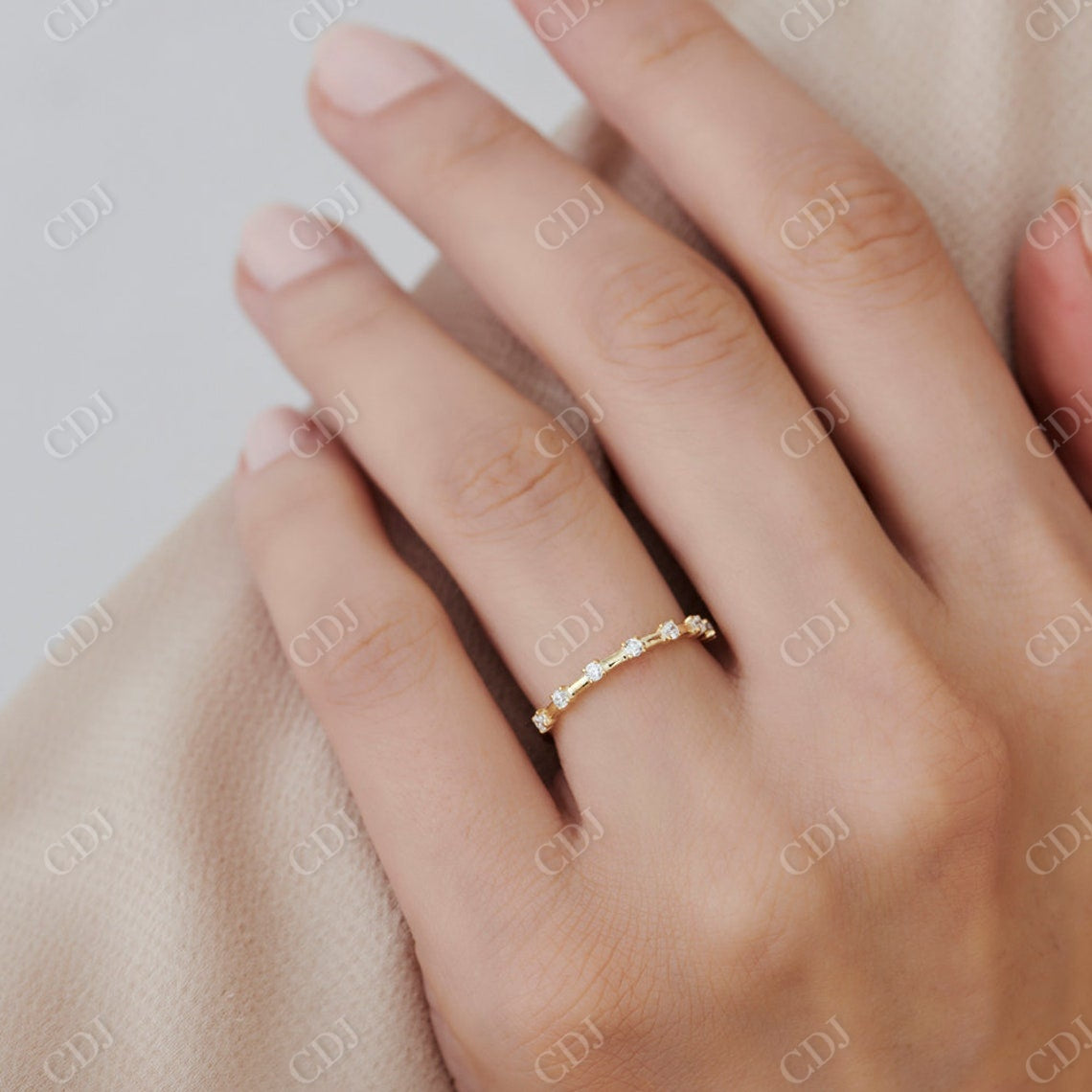 0.20CTW Round Cut Natural Diamond Yellow Gold Stackable Band  customdiamjewel   
