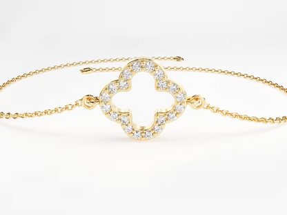 Solid Gold Dainty Moissanite Clover Bracelet for Her  customdiamjewel Sterling Silver Yellow Gold VVS-EF