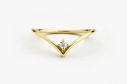Single Diamond V Shaped Curved Wedding Band  customdiamjewel 10KT Yellow Gold VVS-EF