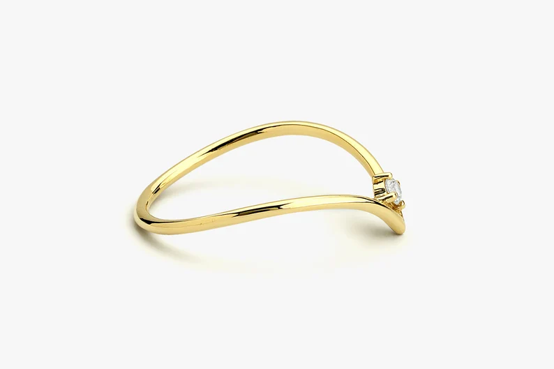 Single Diamond V Shaped Curved Wedding Band  customdiamjewel   