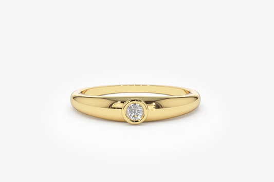 0.07CTW Bezel Setting Lab Grown Diamond Solitaire Ring  customdiamjewel Sterling Silver Yellow Gold VVS-EF