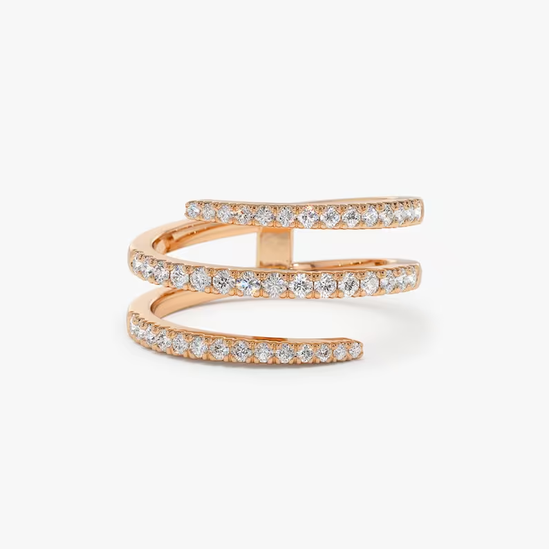 14k Gold Natural Diamond Spiral Wedding Ring  customdiamjewel 10 KT Solid Gold Rose Gold VVS-EF