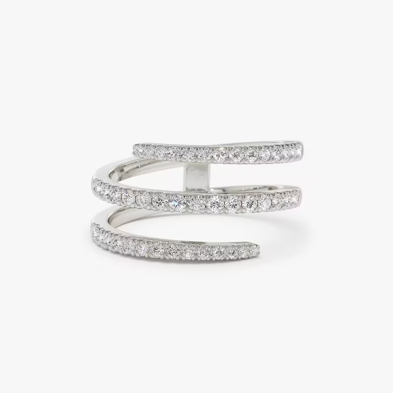 14k Gold Natural Diamond Spiral Wedding Ring  customdiamjewel 10 KT Solid Gold White Gold VVS-EF