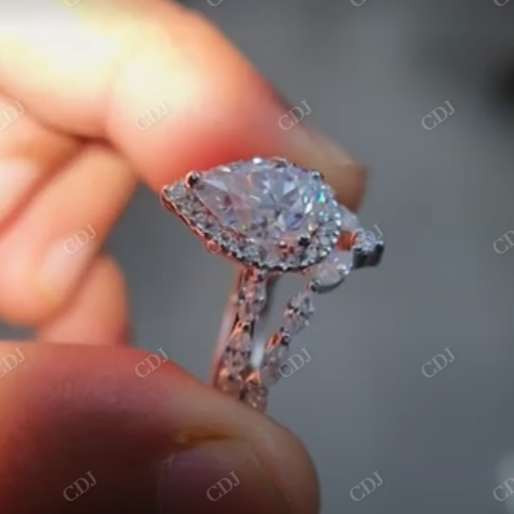 Unique Pear Cut Moissanite Wedding Bridal Set Ring, Antique V Shape Curve Wedding Band  customdiamjewel   