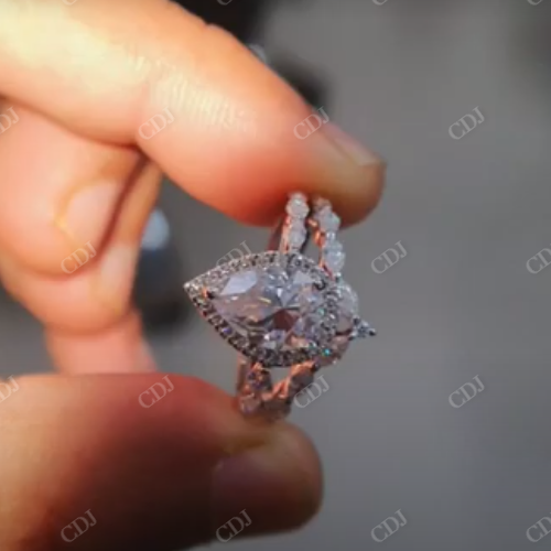 Unique Pear Cut Moissanite Wedding Bridal Set Ring, Antique V Shape Curve Wedding Band  customdiamjewel   