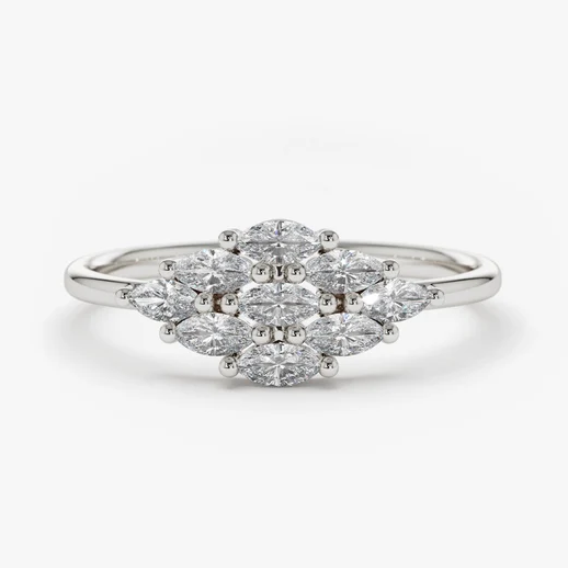 0.35CTW Marquise Lab Grown Diamond Cluster Ring  customdiamjewel Sterling Silver White Gold VVS-EF