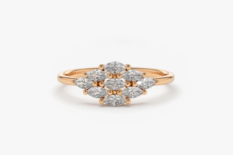 0.35CTW Marquise Lab Grown Diamond Cluster Ring  customdiamjewel Sterling Silver Rose Gold VVS-EF