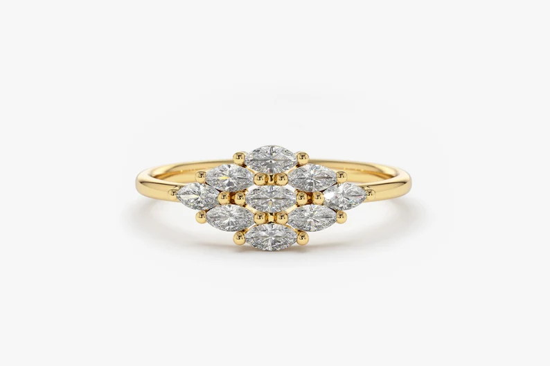 0.35CTW Marquise Lab Grown Diamond Cluster Ring  customdiamjewel Sterling Silver Yellow Gold VVS-EF