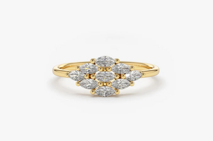 0.35CTW Marquise Lab Grown Diamond Cluster Ring  customdiamjewel Sterling Silver Yellow Gold VVS-EF