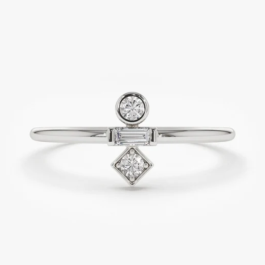 0.13CTW Baguette and Round Cut Lab Grown Diamond Ring  customdiamjewel Sterling Silver White Gold VVS-EF
