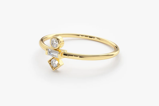 0.13CTW Baguette and Round Cut Lab Grown Diamond Ring  customdiamjewel Sterling Silver Yellow Gold VVS-EF