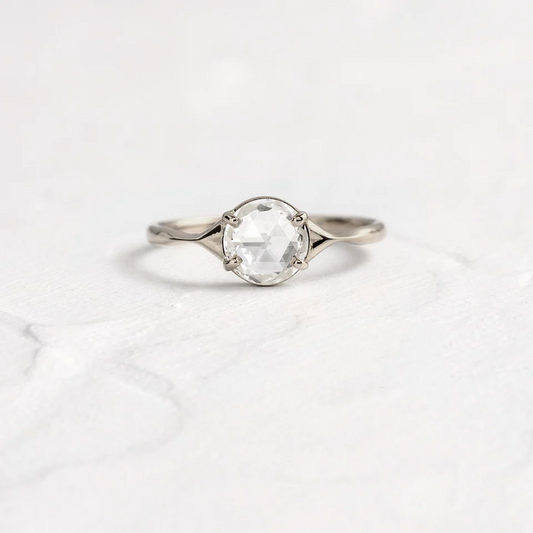 0.9CTW Rose Cut Moissanite Engagement Ring  customdiamjewel Sterling Silver White Gold VVS-EF