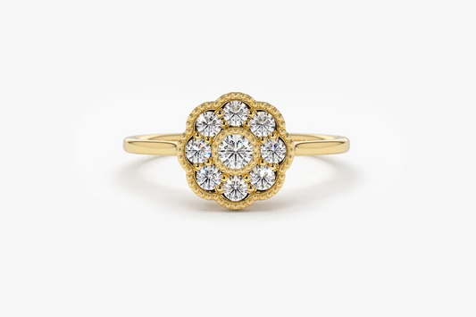 0.39CTW Floral Cluster Lab Grown Diamond Engagement Ring  customdiamjewel Sterling Silver Yellow Gold VVS-EF
