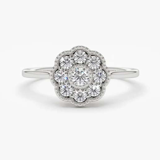 0.39CTW Floral Cluster Lab Grown Diamond Engagement Ring  customdiamjewel Sterling Silver White Gold VVS-EF