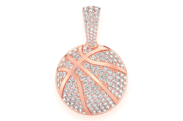 2.00CTW Round Diamond Basketball Gold Pendant customdiamjewel