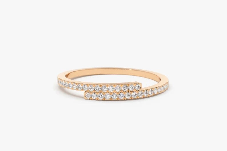 0.18CTW Cross Over Lab Grown Diamond Stackable Band  customdiamjewel Sterling Silver Rose Gold VVS-EF