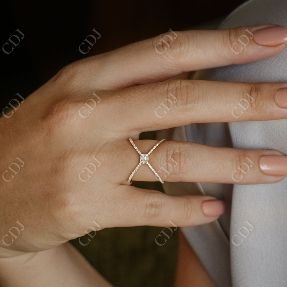0.34CTW Round And Baguette Cut Natural Diamond Cress Cross Ring  customdiamjewel   