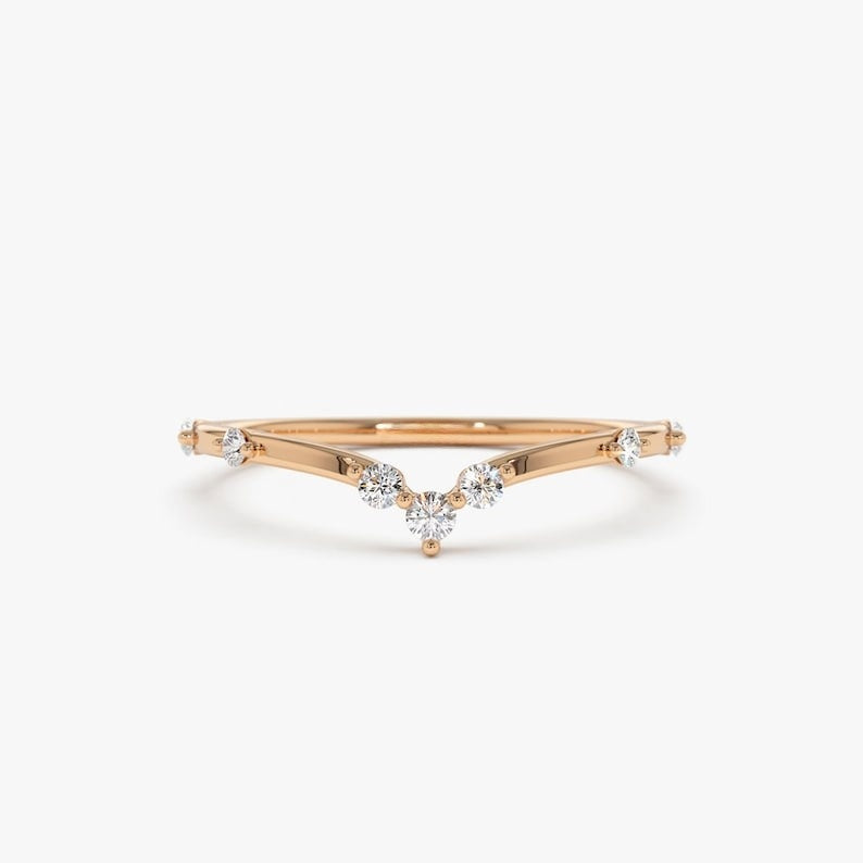 0.22CTW Round Cut Natural Diamond Chevron Shape Wedding Band  customdiamjewel 10 KT Solid Gold Rose Gold VVS-EF