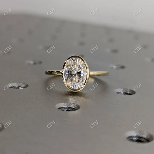 2.0CT Oval Moissanite Bezel Set Engagement Ring  customdiamjewel 10KT Yellow Gold VVS-EF