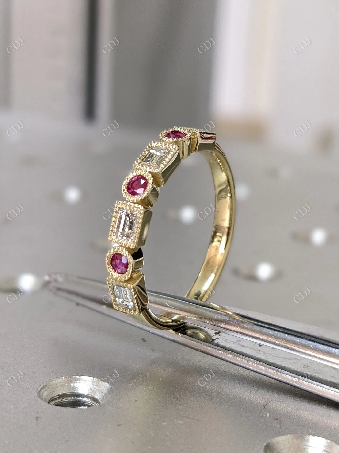 0.72CTW Ruby Round and Baguette Lab Grown Diamond Ring  customdiamjewel   