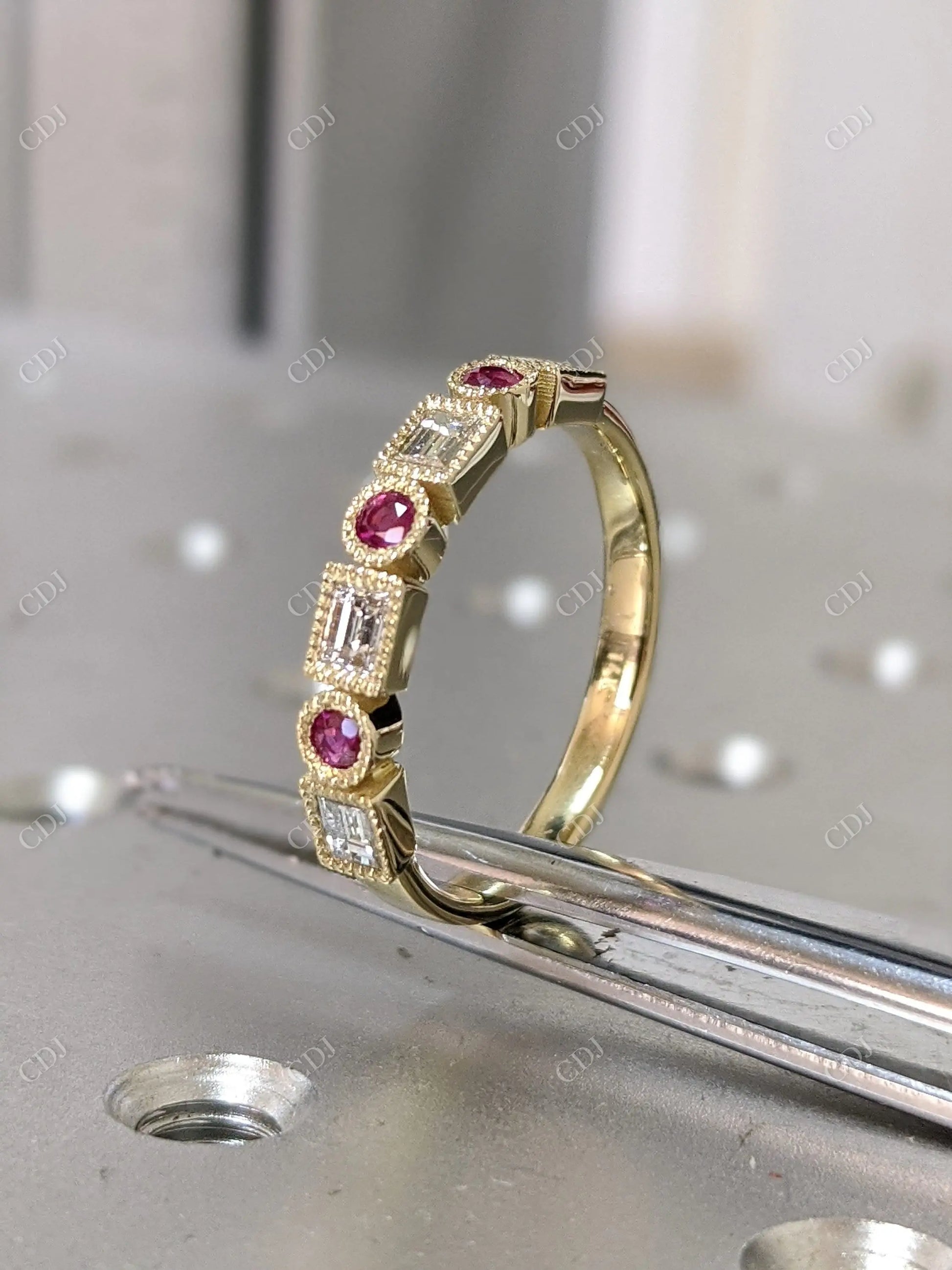0.72CTW Ruby Round and Baguette Lab Grown Diamond Ring  customdiamjewel   