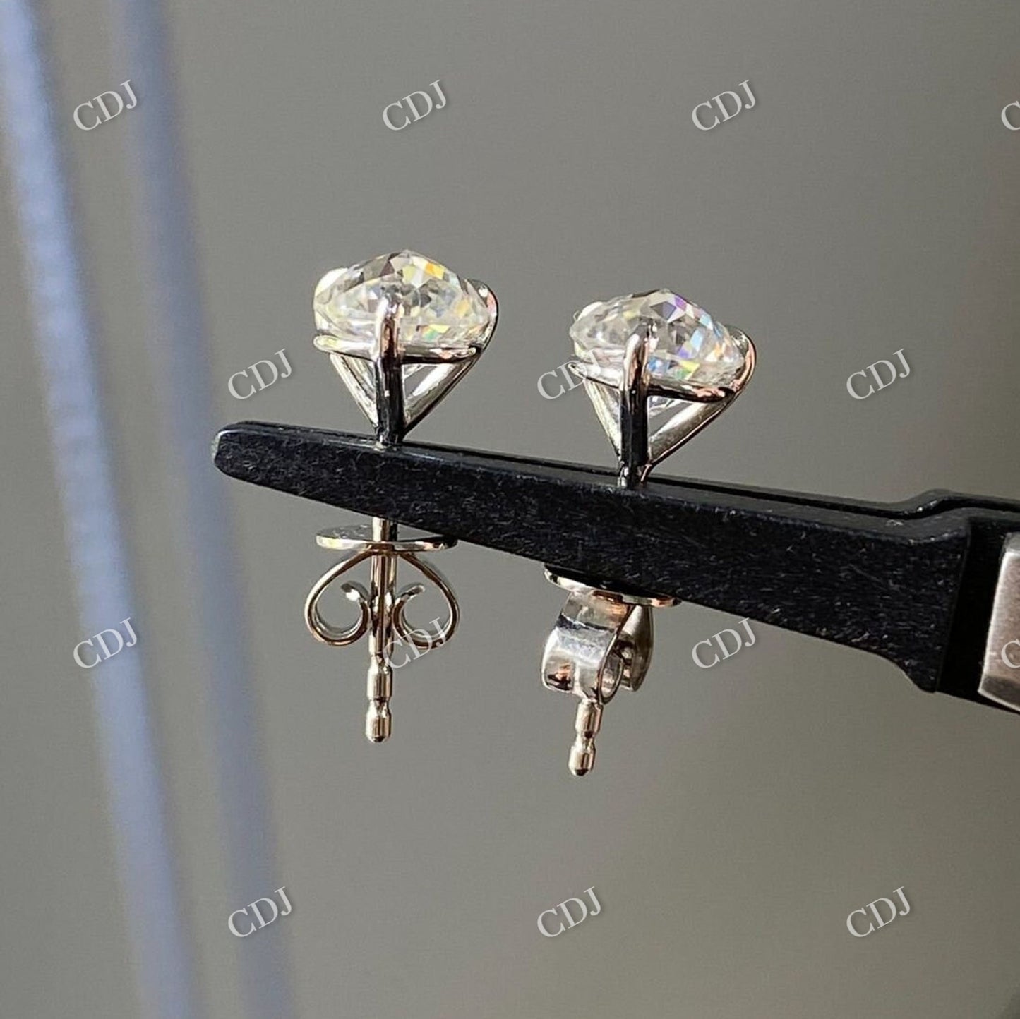 Round Cut Moissanite Stud Earrings 14K White Gold Stud Earrings