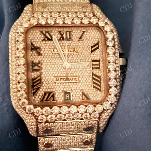 Full Yellow Cartier Santos Moissanite Studded watch customdiamjewel