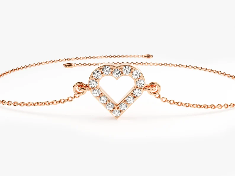 Dainty Moissanite Heart Shaped Bracelet  customdiamjewel Sterling Silver Rose Gold VVS-EF
