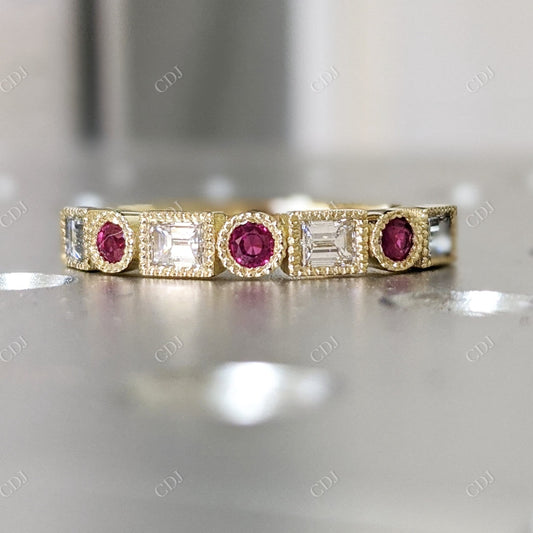 0.72CTW Round Ruby and Natural Diamond Baguette Wedding Band  customdiamjewel   