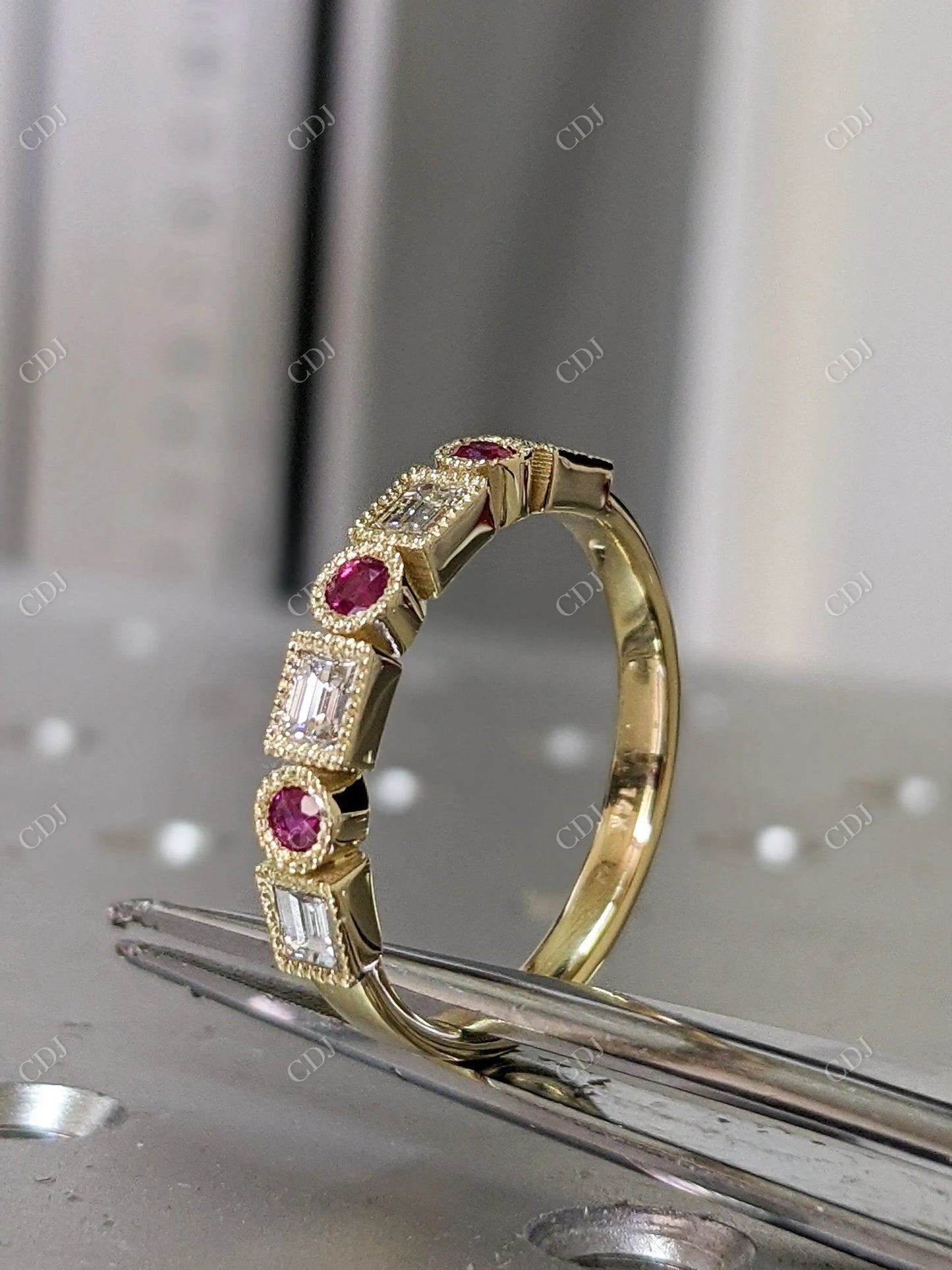 0.72CTW Ruby Round and Baguette Lab Grown Diamond Ring  customdiamjewel   