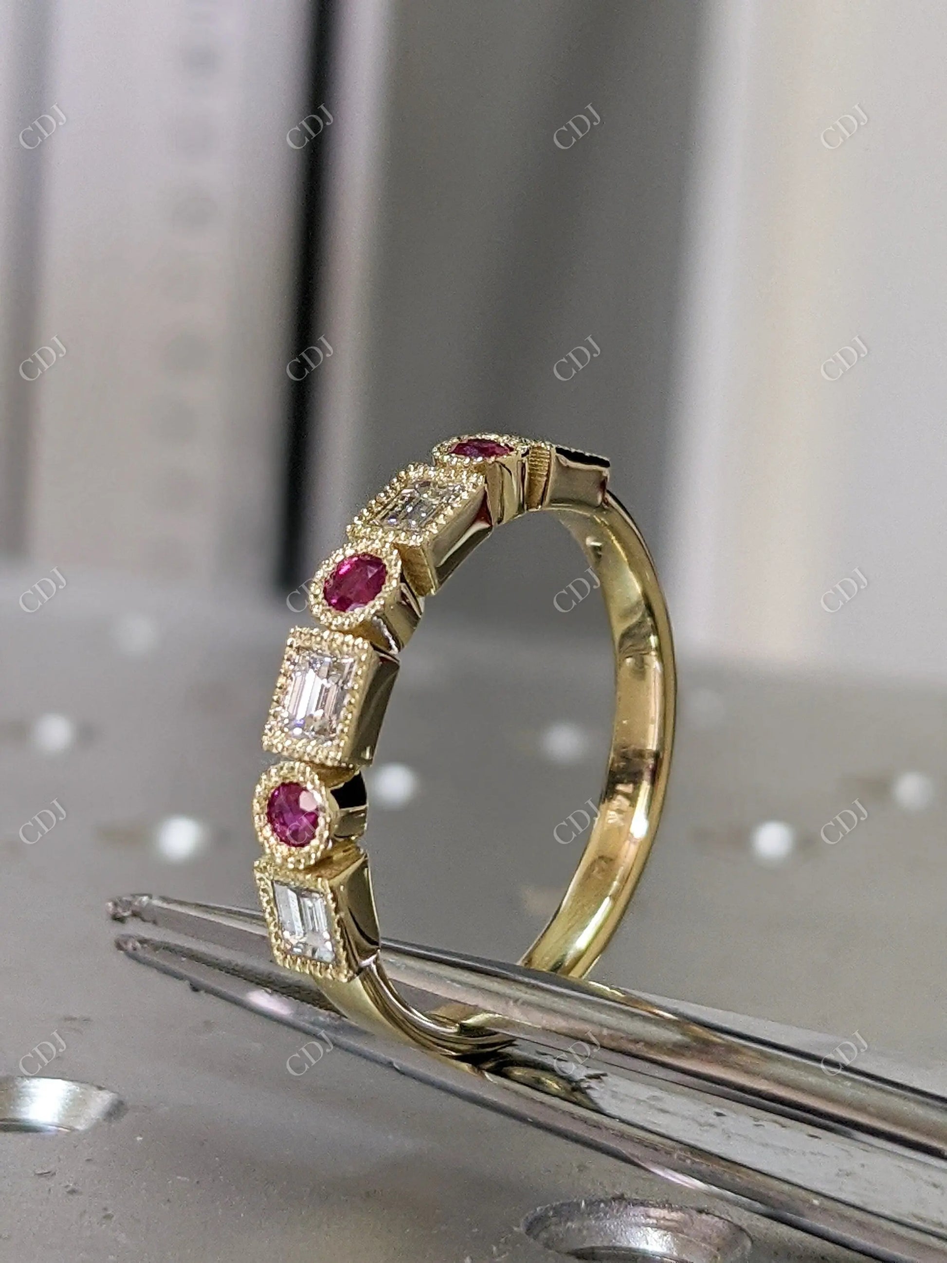 0.72CTW Ruby Round and Baguette Lab Grown Diamond Ring  customdiamjewel   