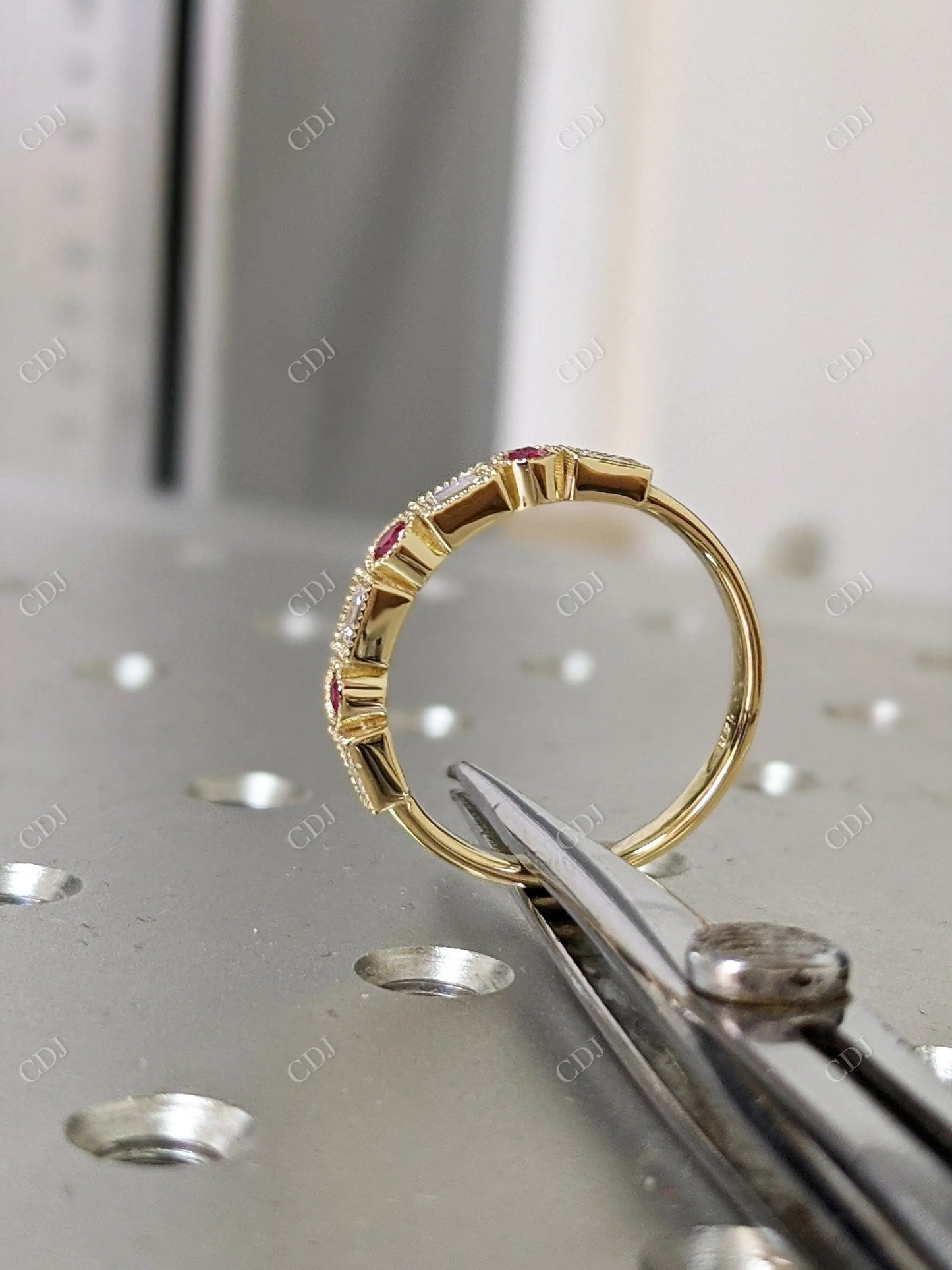 0.72CTW Ruby Round and Baguette Lab Grown Diamond Ring  customdiamjewel   