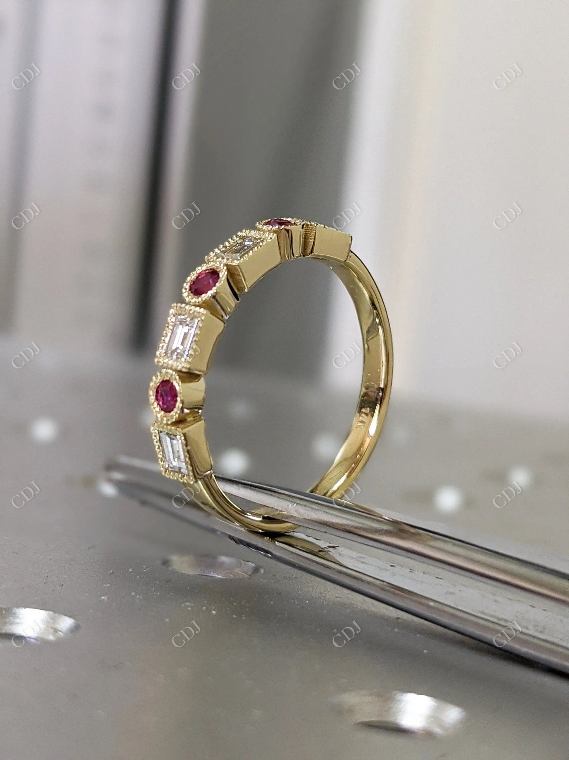 0.72CTW Ruby Round and Baguette Lab Grown Diamond Ring  customdiamjewel   