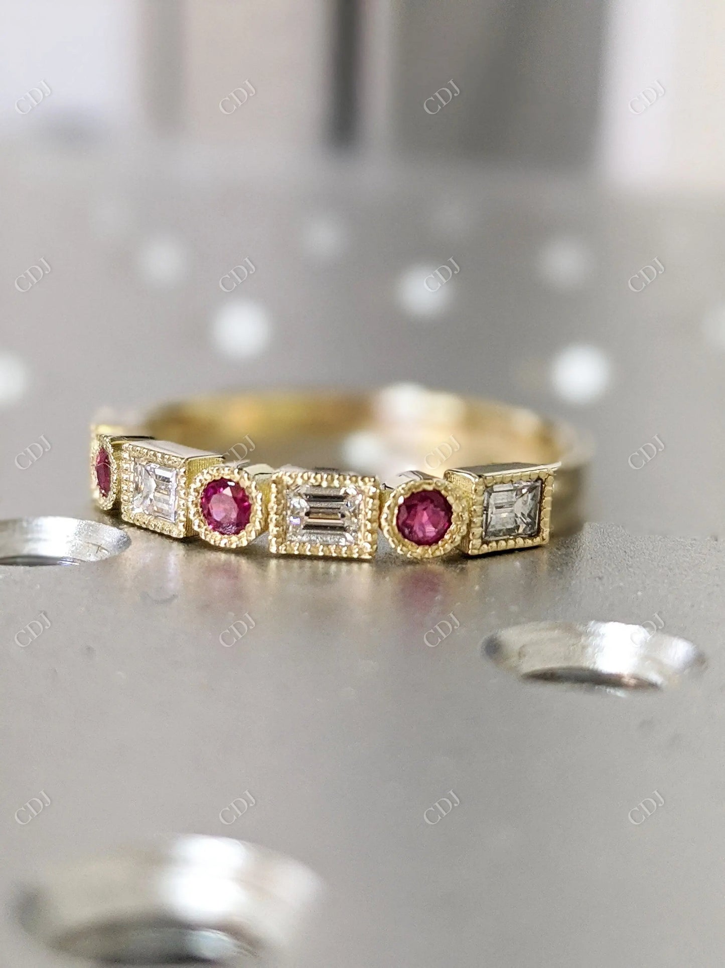 0.72CTW Ruby Round and Baguette Lab Grown Diamond Ring  customdiamjewel   