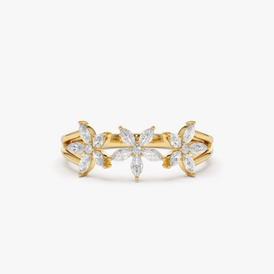 0.47CTW Marquise Lab Grown Diamond Multi-Flower Ring  customdiamjewel Sterling Silver Yellow Gold VVS-EF