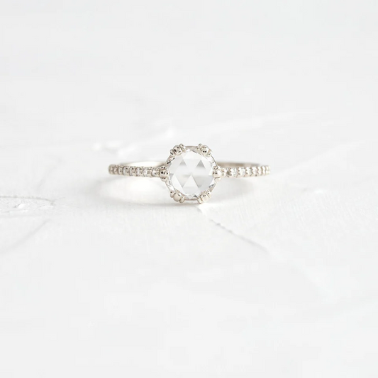 Rose Cut Moissanite Eternity Wedding Ring  customdiamjewel Sterling Silver White Gold VVS-EF