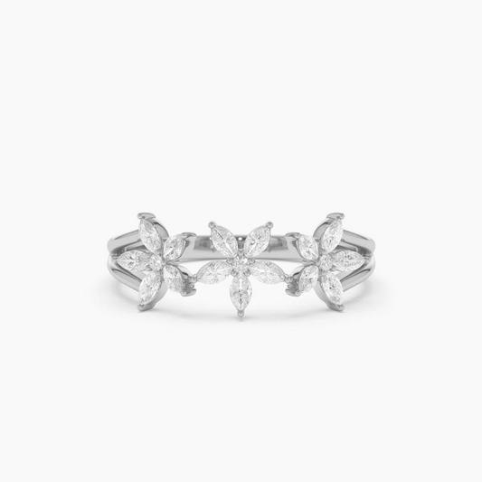 0.47CTW Marquise Lab Grown Diamond Multi-Flower Ring  customdiamjewel Sterling Silver White Gold VVS-EF