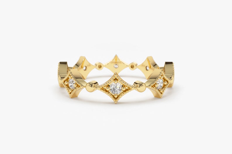 0.17CTW Round Cut Natural Diamond Micro Pave Antique Band  customdiamjewel 10 KT Solid Gold Yellow Gold VVS-EF