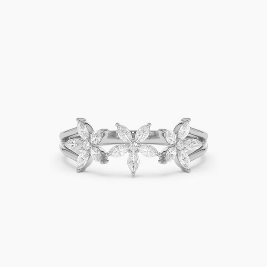 14k Gold Marquise Diamond Multi-Flower Wedding Ring  customdiamjewel 10 KT Solid Gold White Gold VVS-EF
