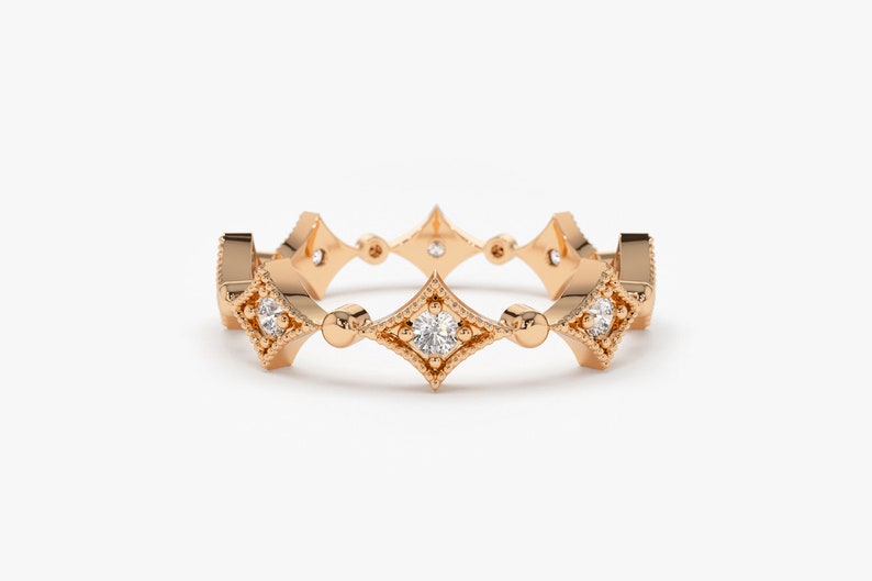 0.17CTW Round Cut Natural Diamond Micro Pave Antique Band  customdiamjewel 10 KT Solid Gold Rose Gold VVS-EF