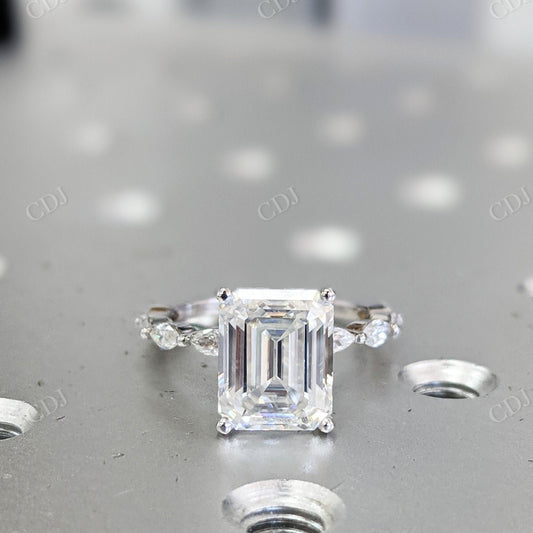 Emerald cut Moissanite White Gold Unique Eternity Engagement Ring  customdiamjewel 10KT White Gold VVS-EF