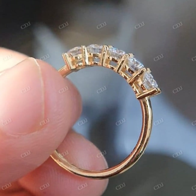 Round Five Stone Moissanite Solid Gold Wedding Band  customdiamjewel   